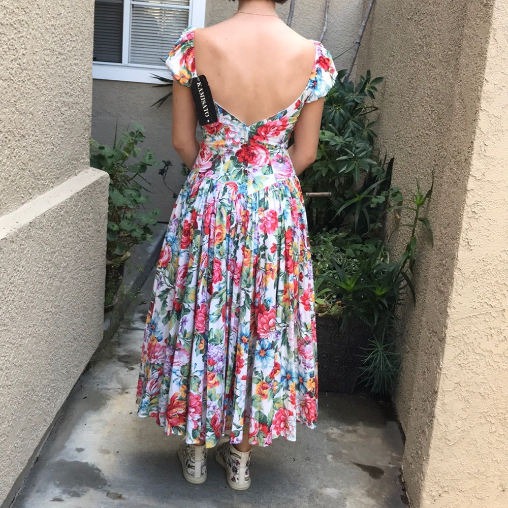 Vintage new floral multicolored cotton dress - Picture 5 of 8
